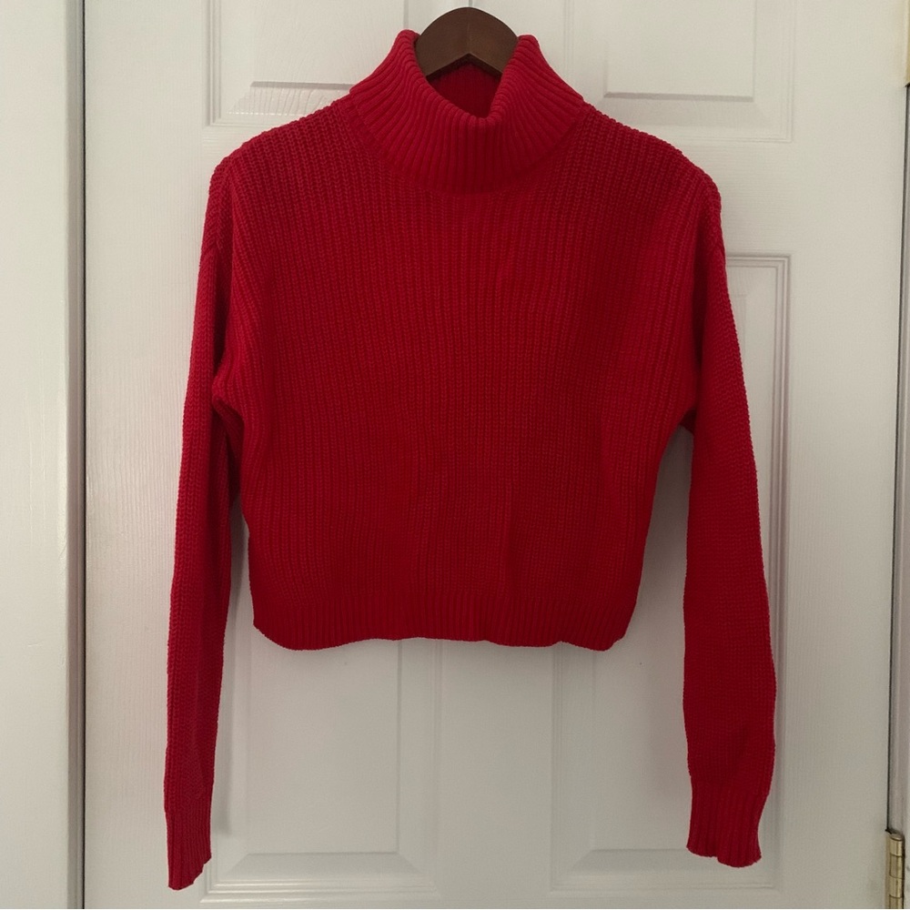 Red Cropped Turtleneck Sweater